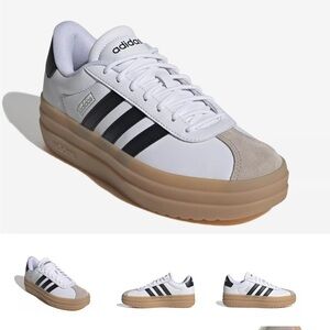 Adidas White and Black Shoes with Tan Sole